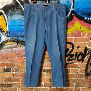 BASIC EDITIONS-men’s blue denim pleated straight leg clipped-fly jeans